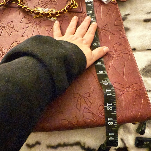 Betsey Johnson Burgundy Embossed Bow Tote - Picture 7 of 8